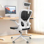 Monhey Office Chair Ergonomic Desk Chair with Lumbar Support&Headrest&Flip-up Arms Height Adjustable Rocking Swivel High Back Computer Chair Warm Taupe Mesh Study Chair (03White+Black)