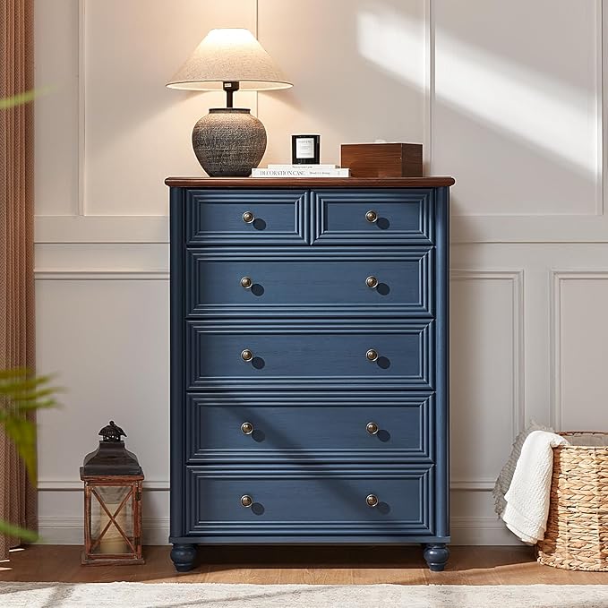 Farmhouse Dressers and Night Stand Set of 3, Wood 43.5'' Tall Dresser and 18'' Wide Chest of Drawers, Roman Column Nightstand Set of 2, Bedroom Furniture Dresser Suites for Living Room, Hallway, Home
