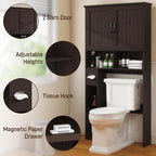 Vabches Over The Toilet Storage Cabinet, Farmhouse Storage Cabinet Over Toilet with Barn Door& Toilet Paper Holder Stand，Home Space-Saving Toilet Rack, for Bathroom, Restroom, Laundry.(Walnut)