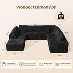 Cloud Sectional Couch with Loveseat, Boneless U-Shaped Cloud Couch with Deep Seat, Soft Plush Modern Minimalist Sofa, Assembly Free Modular Floor Sofa for Office Living Room Apartment, Black