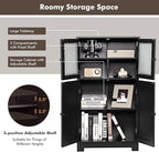 LOKO Bathroom Floor Cabinet, Storage Organizer with Glass Doors, Wooden Kitchen Cupboard with Adjustable Shelf, Versatile Floor Storage Cabinet for Bathroom, Living Room & Kitchen (Black)