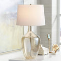 Possini Euro Design Ania 31" Tall Jar Large Modern Coastal Country Cottage End Table Lamp Clear Champagne Glass Single Off-White Shade Living Room Bedroom Bedside Nightstand House Office Home