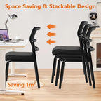CLATINA Stacking Waiting Room Chairs, Adjustable Mesh Backrest Armless Office Guest Reception Chair with Ergonomic Lumbar Support and Leather Cushion for Conference Lobby Side School Classroom,4PK
