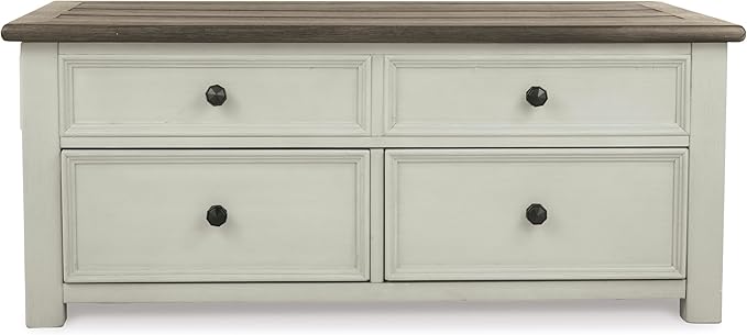 Signature Design by Ashley Bolanburg Lift-Top Coffee Table with Storage Two-Tone Rustic Farmhouse Cocktail Table – Brown/White