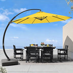 7 Piece Patio Dining Set with 11ft Patio Umbrella (Yellow), 7 Black Outdoor HDPE Dining Set with 6 Chairs + 1 Large Table with 2" Umbrella Hole, for Market, Pool, Garden, Backyard, Deck