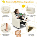 Costzon Kids Recliner Chair with Cup Holder, Toddler Furniture Children Armrest Sofa w/Headrest & Footrest for Girls Boys Baby Bedroom, Kids Room, PU Leather Kids Recliner Couch (Beige)