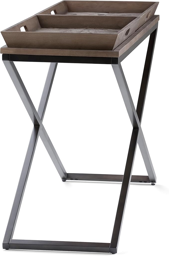 SIMPLIHOME Damien SOLID AGED ELM WOOD and Metal 50 inch Wide Modern Industrial Console Table in Distressed Natural Elm for the Living room Entryway and Bedroom