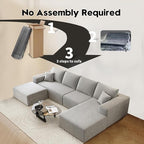 135.4" Cloud Sectional Couch with 1 Ottoman,Modern Modular Sofa with Deep Seat, Comfort U Shaped Sofa Couches for Living Room Bedroom Apartments,No Assembly Required, (Grey,Right Facing Chaise)