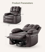 27" Oversized Power Recliner Chair, Faux Leather Rocking Chair with Heat & Massage, 360° Swivel Modern Electric Recliner with Cup Holder ＆ USB Charging for Living Room, Bedroom, Nursery - Coffee