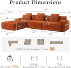 VK·LIVING 113" Cloud Sectional Couch, 61.6" Deep Seat Boneless Modular Sofa with Wide Armrests, Plush Corduroy Memory Foam Couch for Living Room, No Assembly, Orange