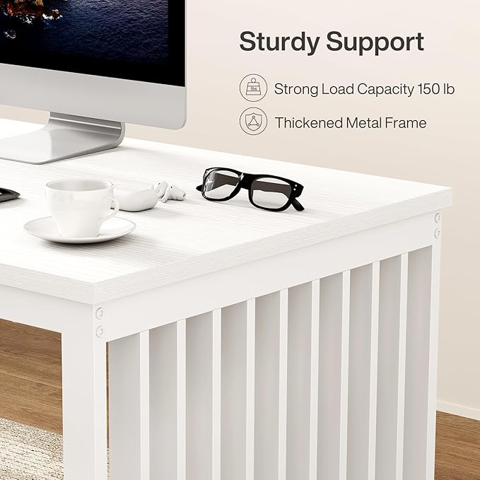 LITTLE TREE Two Person Desk, 78.74" Extra Long Computer Desk for 2 People, White Wooden Double Study Desk with Heavy Duty Metal Legs, Large Business Workstation for Home Office