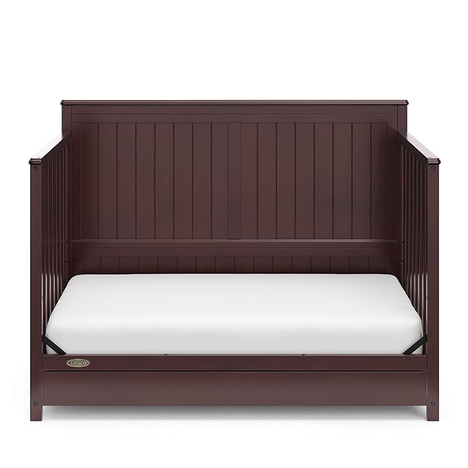 Graco Hadley 5-in-1 Convertible Crib with Drawer (Espresso) – GREENGUARD Gold Certified, Fits Standard Crib Mattress, Converts to Toddler Bed, Daybed and Full Bed, 4 Adjustable Mattress Heights