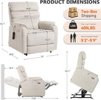 EONIX Dual Motor Lay Flat Power Lift Recliner Chair for Elderly, Chenille Fabric Electric Lift Chairs for Adults, 400lbs Heavy Duty Power Recliner with Heat Massage Charging Ports, Chenille White