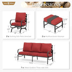 Sophia & William Patio Furniture Sets 5 Seats Outdoor Metal Conversation Sets 5 Pcs with 2 x Cushioned Swivel Sofa Chairs,1 x 3-Seat Sofa,2 x Ottomans for Coffee Lawn Backyard Poolside Red