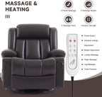 Power Swivel Rocker Recliner Chair with Heat and Massage, USB and Type-C Charging Port, Electric Glider Rocking Chairs, Oversized Recliner Chairs for Adults(Leather, Dark Brown)