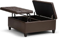 SIMPLIHOME Harrison 36 inch Wide Transitional Square Coffee Table Storage Ottoman in Chocolate Brown Vegan Faux Leather, Assembled, For the Living Room and Bedroom