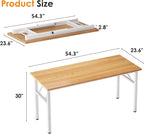 Need Folding Desk, 54 inch Large Computer Desk for Home Office, No Install Needed Study Student Writing Table Desk Workstation, Teak White