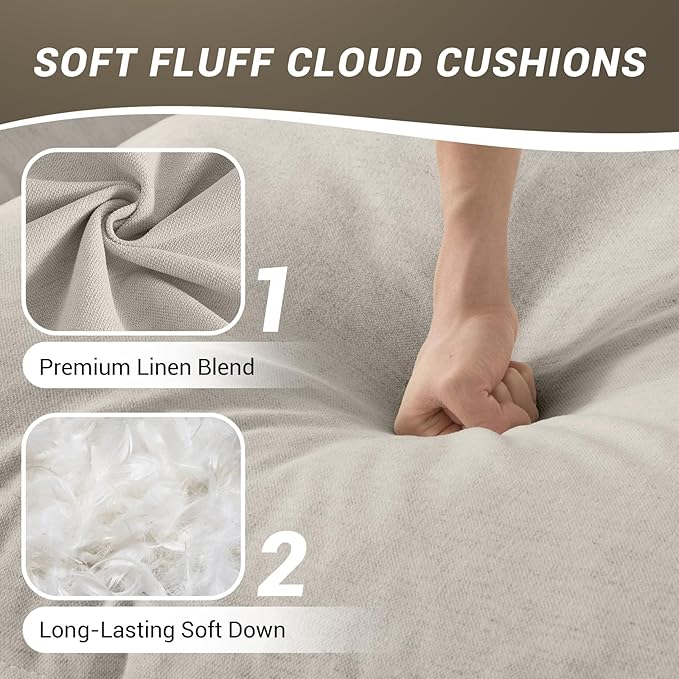 48” Oversized Chaise Lounge Chair, Modular Sectional Sofa, Down Fill Cloud Couch with Washable Cover, Single Seater with Ottoman, Sectional Couches for Living Room Apartments, Light Gray