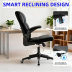 Office Desk Chair Computer Chair with Space Saving Flip-Up Arms, 360° Swivel & Reclining Back, High-Back Executive Chair in Soft Faux Leather for Office&Study（Gray）