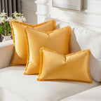 FUTEI Orange Velvet Decorative Throw Pillow Covers 12x20 Set of 2,Soft Cozy Edge with Tassels Lumbar Pillow Cases,Boho Modern Home Decor for Couch Bed Living Room