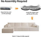 139" Boneless Cloud Sectional Couch for Living Room, Compressed Modular L-Shaped Sofa with Deep Seat, Frameless Corduroy Couch in Boxes, No Assembly Required 4-Seater (Left-Facing Chaise, Beige)