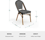 Martha Stewart Lily Pond Indoor-Outdoor Stackable Bistro Chairs with Natural Woodgrain Aluminum Frame Finish, Black/White Woven Rattan Backrests/Seats, Set of 2