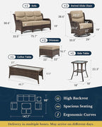 HILLGA Luxury Patio Furniture Set with 6-inch Thick Cushion, Outdoor Couch and High Back Swivel Rocker Patio Chairs, 7PCS Wicker Conversation Set for Deck Yard and Poolside, Beige (V2)