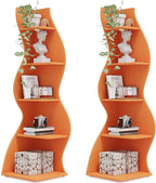 Tribesigns Corner Shelf, Modern 5-Tier Wall Corner Bookshelf, Stylish Corner Small Bookcase Storage Rack Plant Stand with Unique Shape for Living Room, Home Office (Orange, 2PCS)