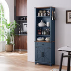 72in Tall Bookshelf 7 Tier Bookcase with Drawer and Barn Doors and Adjustable Shelves, Blue Farmhouse Book Shelf with Storage Cabinet, Wood Freestanding Display Bookshelves for Living Room