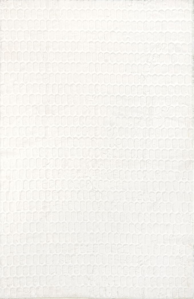 nuLOOM 5' x 8' Cozy Plush Area Rug, Machine Washable, Non-Slip, Soft Fluffy Shag Carpet for Living Room Bedroom Kids Room Nursery Home Decor, Nia White