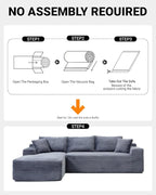 108 Inch Cloud Sectional Couch,Modern Modular Sectional Sofa with Deep Seat,Corduroy Boneless Couches with L-Shape Chaise for Living Room,No Assembly Required (Grey, Left Facing Chaise)