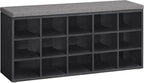 VASAGLE CUSTOS Collection - Shoe Bench, Storage Bench with Padded Seat, Entryway Bench with 15 Compartments, for Bedroom, 11.8 x 41.3 x 18.9 Inches, Ebony Black and Slate Gray ULHS015B02