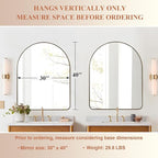 ANDY STAR 30x40 Inch Gold Bathroom Mirror, Arch Top Design Stainless Steel Mteal Frame, Brass Arch Mirrors for Wall Ideal for Bathroom, Entry, Living Room