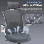Ergonomic Office Chair with Adjustable Lumbar Support & Headrest, High Back Mesh Desk Chair with Flip-Up Armrests, Breathable & Comfortable Computer Chair for Home, Office & Study –Grey
