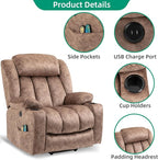 VIVIJASON Tall Man Large Power Lift Recliner Chair with Massage and Heat for Elderly, Overstuffed Wide Electric Lift Recliner w/Extended Footrest, 2 Cup Holder, Side Pockets & USB Ports, Fabric Brown