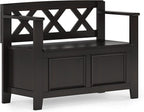 SIMPLIHOME Amherst Entryway Storage Bench - 36 inch Wide Solid Wood Small Hallway Seat in Hickory Brown, Transitional Bench for Entryway or Living Room with Lift-Up Lid and Compact Storage
