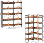 KOUSEI Bookshelf 5-Tier, L-Shaped Reversible Corner Bookshelf, 65" Industrial Wide Open Bookcase with Metal Frame and 4 Hooks for Living Room, Bedroom, Home Office, Rustic Brown