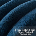 FUTEI Navy Blue Decorative Throw Pillow Covers 20x20 Inch Set of 2, Square Soft Faux Rabbit Fur Thick Striped Cushion Cover,Winter Home Decor for Couch Bed Living Room