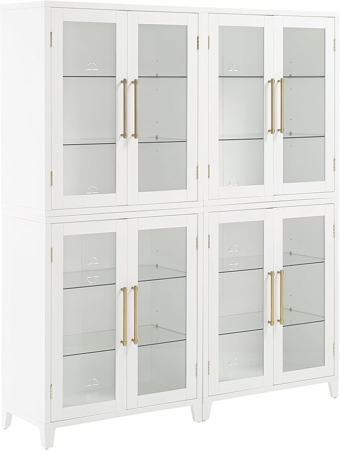 Crosley Furniture Roarke 2-Piece Glass Door Kitchen Pantry Storage Cabinet Set, Living Room, Entryway, White