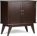 SIMPLIHOME Draper SOLID HARDWOOD 32 Inch Wide Mid Century Modern Low Storage Cabinet in Medium Auburn Brown, For the Living Room, Entryway and Family Room