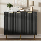 Fluted Sideboard Buffet with 3 Doors, Modern Accent Cabinet with Adjustable Shelves, Kitchen Storage Cabinet with Golden Handles, Coffee Bar for Kitchen, Living Room, Black