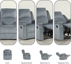 CANMOV Manual Recliner Chair, Soft Fabric Overstuffed Recliner Single Sofa Chair for Living Room, Heavy Duty and Safety Reclining Mechanism (Blue Grey)
