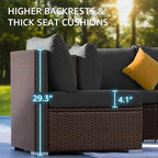 NICESOUL 6 Piece L Shape Outdoor Couch Set with Fire Pit Natural Gas/Propane, 29.3'' High Back Deep Wide Seated Patio Conversation for Deck, Wicker Patio Furniture Set, Brown Rattan and Grey Cushion