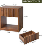Fluted Dresser, Small Nightstands Set of 2, Natural Bedside Table with Drawer and Storage, Mid Century Modern Side Table for Bedroom Living Room Sofa
