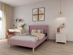 Low Profile Upholstered Platform Bed,Full Beds with Beige(Linen)