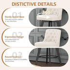 MINCETA Bar Stool, PU Leather Barstool, 30 Inch Upholstered Counter Stool with Low Tufted Back and Footrest, Swivel Counter Height Barstool for Kitchen Island Home Bar White