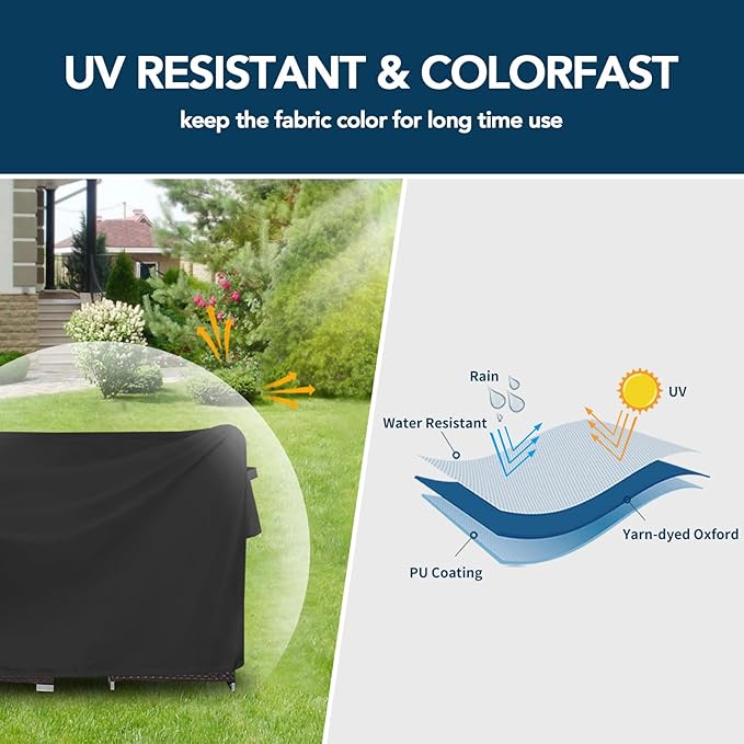 Easy-Going Patio Furniture Cover Waterproof Outdoor Rectangular Coffee Table Cover with Seal Tape at Seams (48" L x 28" W x 16" H, Black)
