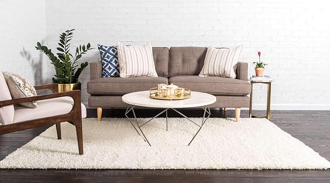Unique Loom Solid Shag Collection Area Rug (6' 1" x 9' Rectangle, Pure Ivory)