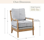 Madison Park Donohue Midcentury Modern Accent Chairs Padded Solid Wood Armrest and Frame Oakwood Finish, Upholstered Seat, Bedroom, Family or Living Room, 25.5" W x 32" D x 35.75" H, Light Blue
