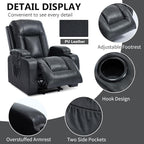 PELUMY Manual Lift Recliner Chair for Elderly with Massage & Heat, Oversized Heavy Duty 350 lbs Recliner with Cup Holders & USB Ports, Infinite Positioning Lift Chair (Breathable Leather, Dark Grey)